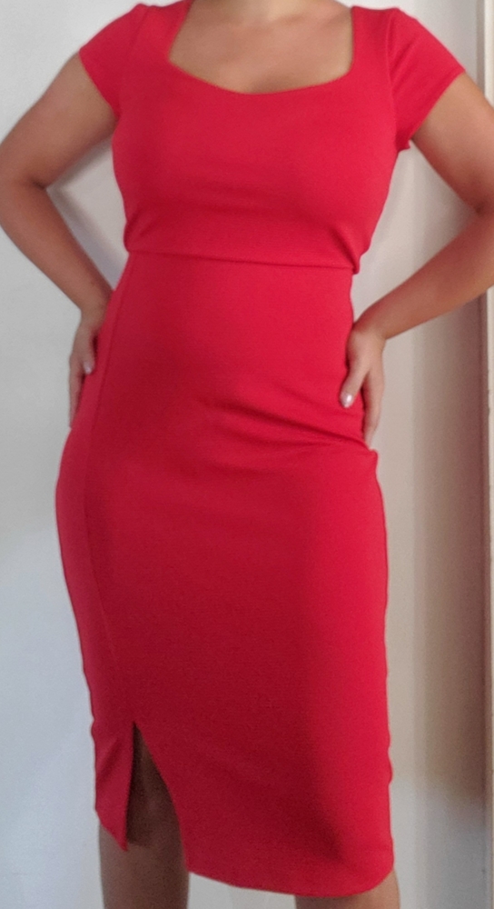 Express Sheath Red Dress with Cap Sleeves